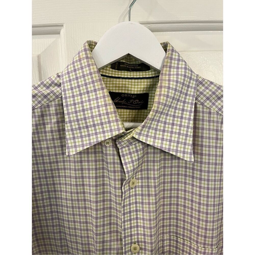 Orvis Charles F Orvis Cotton Reverse Cuff Green & Purple Plaid Button Down Shirt - Picture 3 of 10